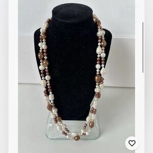 Genunie Pearl Necklace 52" Long Double Wrap White Brown